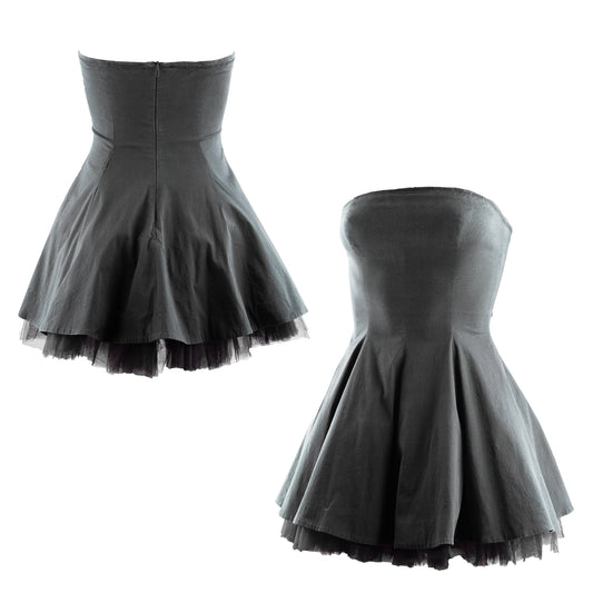 Dolce & Gabbana 1992 Black Strapless Pin-Up Tulle A-line Vintage Mini Dress (XS)
