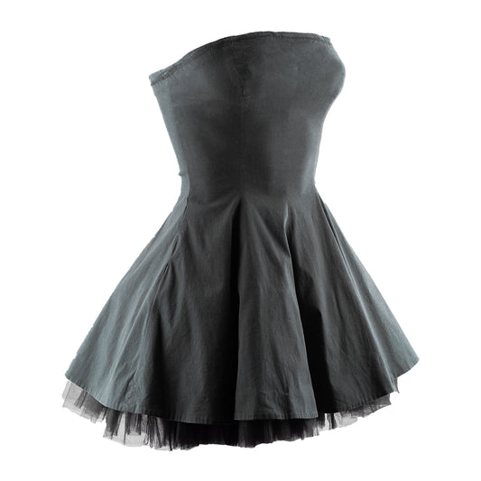 Dolce & Gabbana 1992 Black Strapless Pin-Up Tulle A-line Vintage Mini Dress (XS)