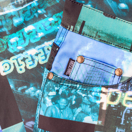 Moschino Rare Speed Money Dust Pollution Futuristic Blue Pants
