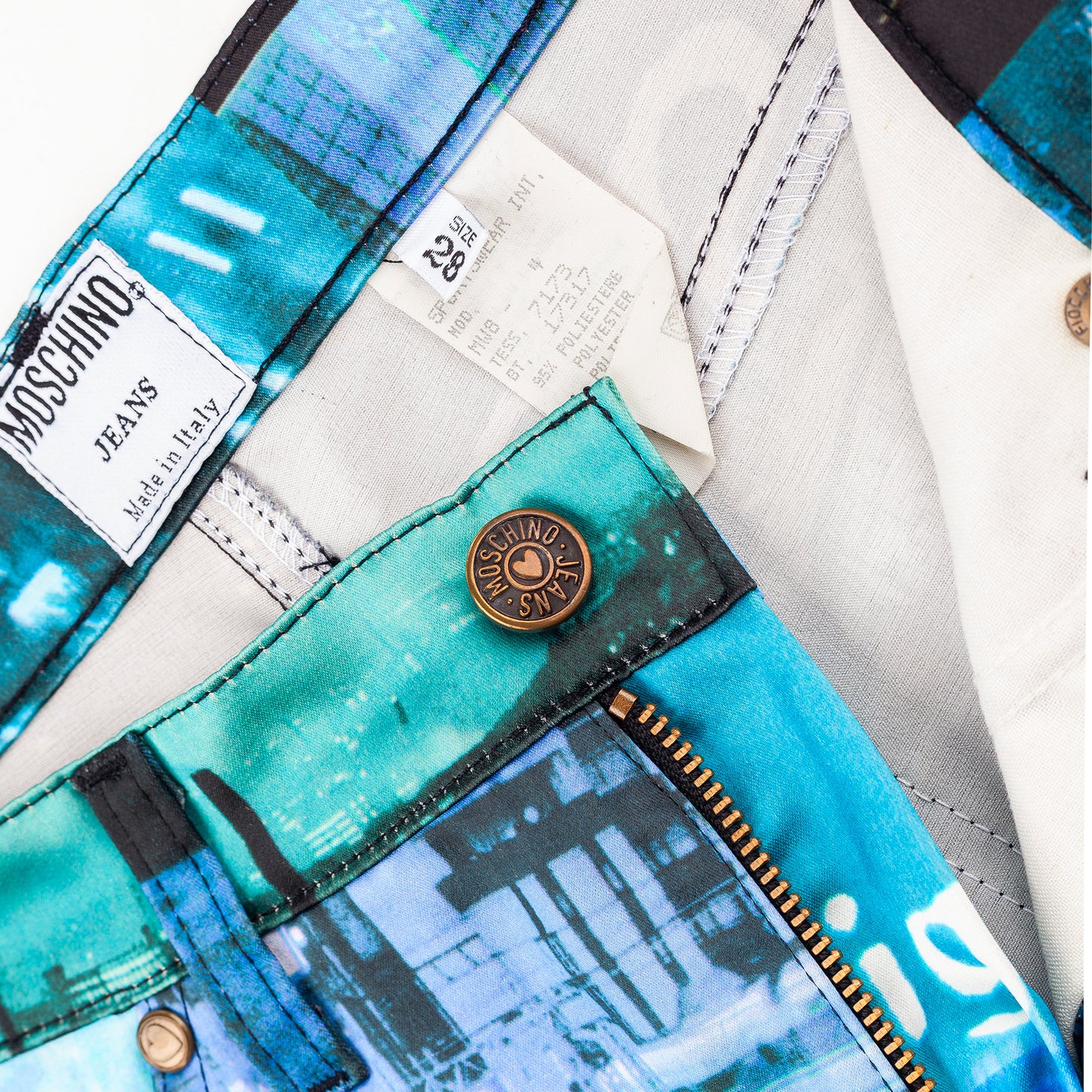 Moschino Rare Speed Money Dust Pollution Futuristic Blue Pants