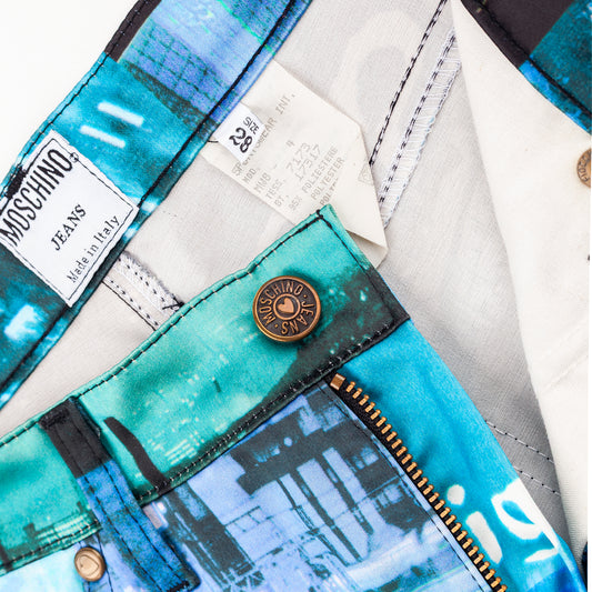 Moschino Rare Speed Money Dust Pollution Futuristic Blue Pants