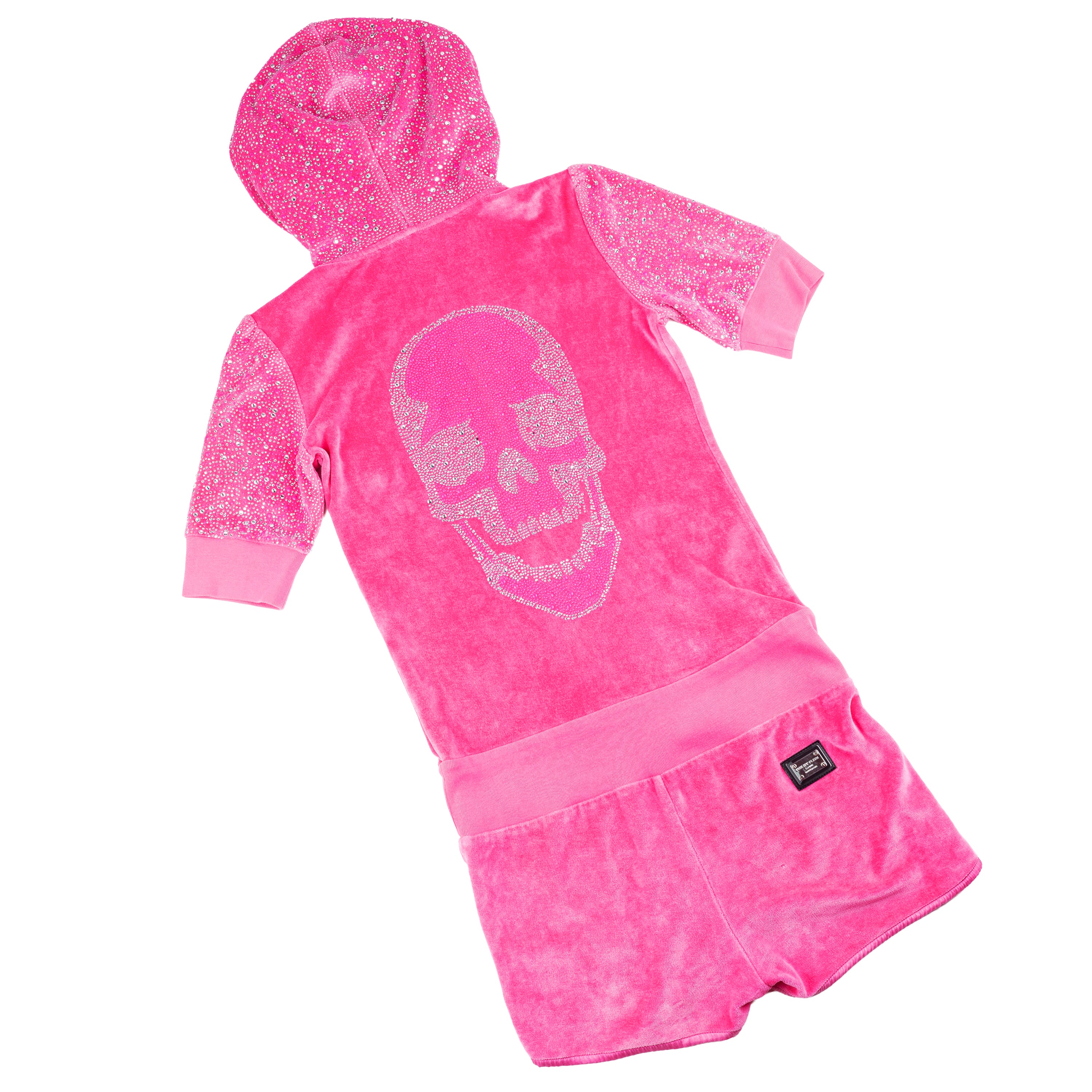 Philipp Plein Pink Crystal Detail Velvet Short Jumpsuit
