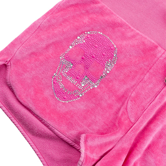 Philipp Plein Pink Crystal Detail Velvet Short Jumpsuit