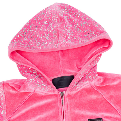 Philipp Plein Pink Crystal Detail Velvet Short Jumpsuit