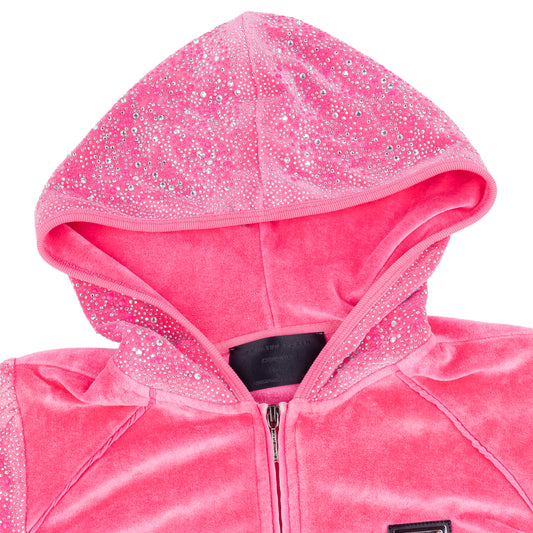 Philipp Plein Pink Crystal Detail Velvet Short Jumpsuit