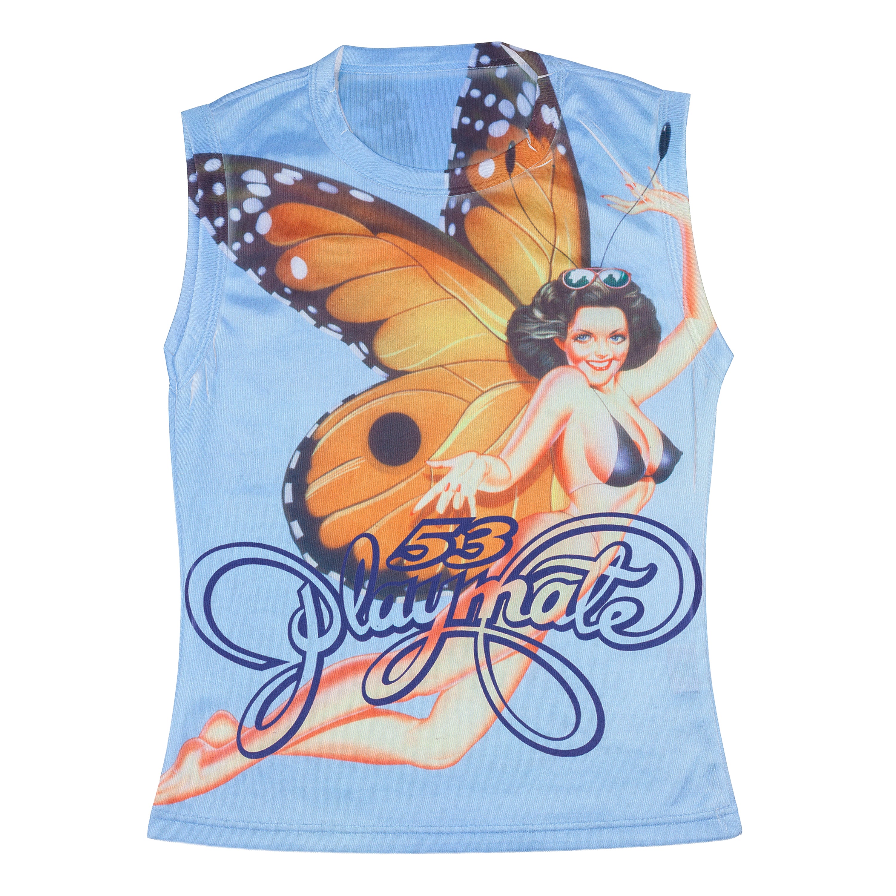 Playboy Playmate 2003 Vintage Blue Butterfly Print Tank Top