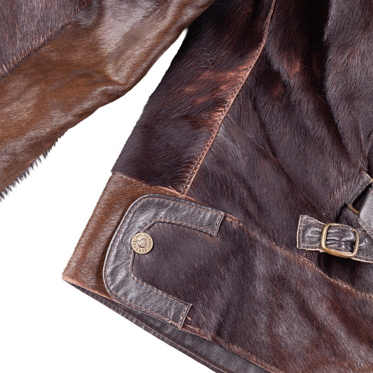 Versace Dark Brown Pony Hair Lace-Back Bomber Jacket