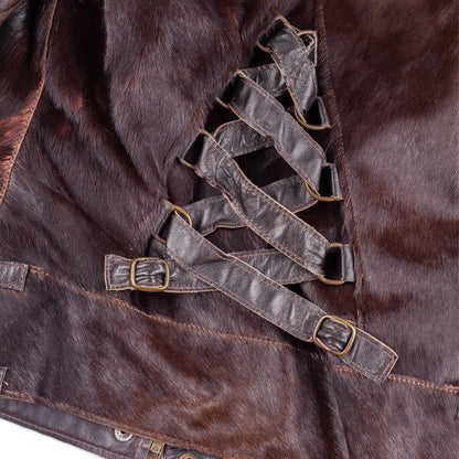 Versace Dark Brown Pony Hair Lace-Back Bomber Jacket