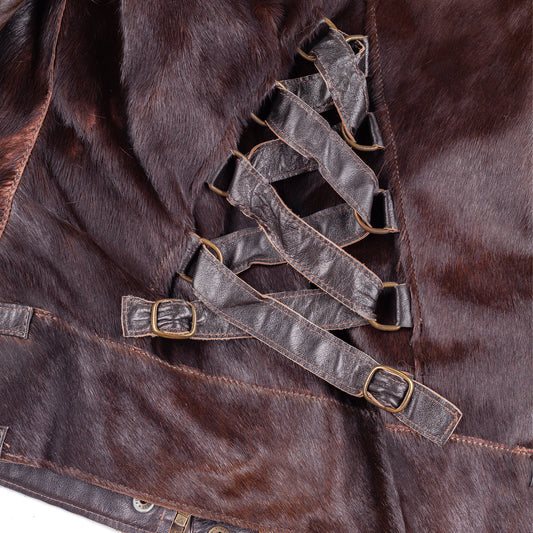 Versace Dark Brown Pony Hair Lace-Back Bomber Jacket