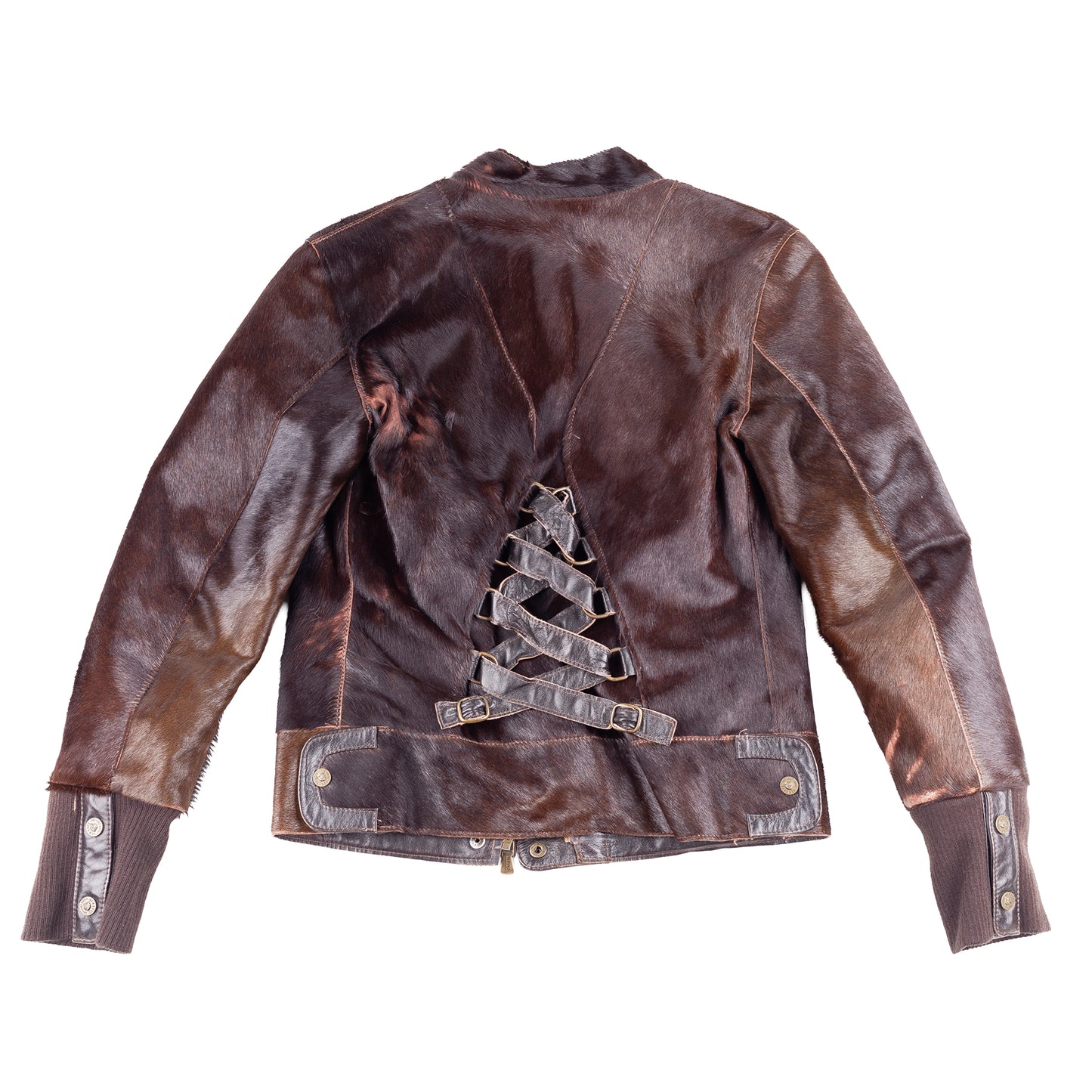 Versace Dark Brown Pony Hair Lace-Back Bomber Jacket