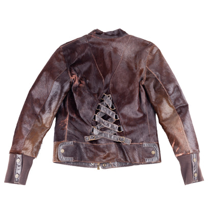 Versace Dark Brown Pony Hair Lace-Back Bomber Jacket