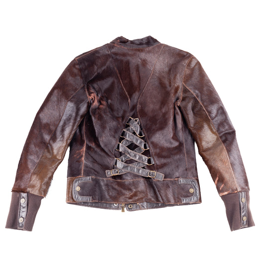 Versace Dark Brown Pony Hair Lace-Back Bomber Jacket