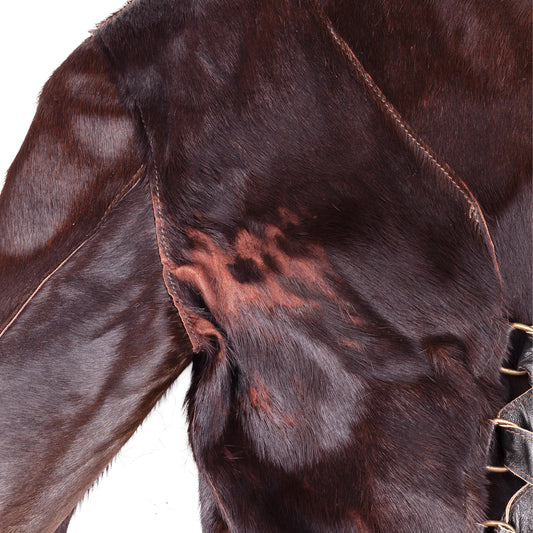 Versace Dark Brown Pony Hair Lace-Back Bomber Jacket