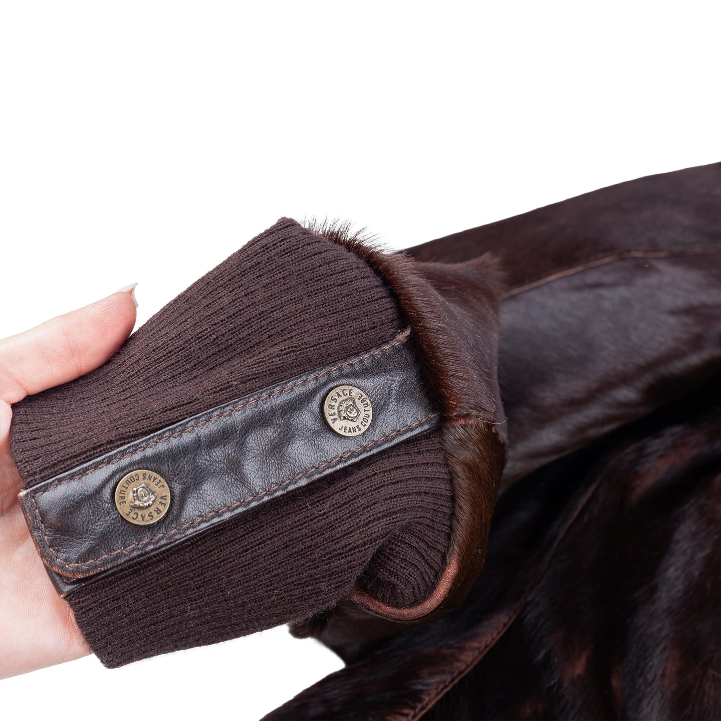 Versace Dark Brown Pony Hair Lace-Back Bomber Jacket