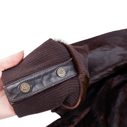 Versace Dark Brown Pony Hair Lace-Back Bomber Jacket