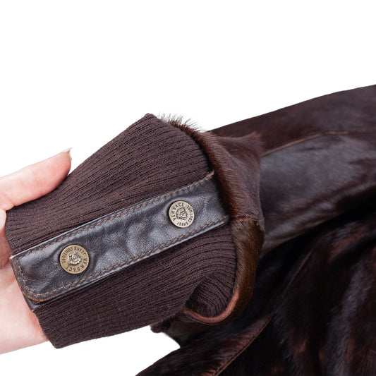 Versace Dark Brown Pony Hair Lace-Back Bomber Jacket