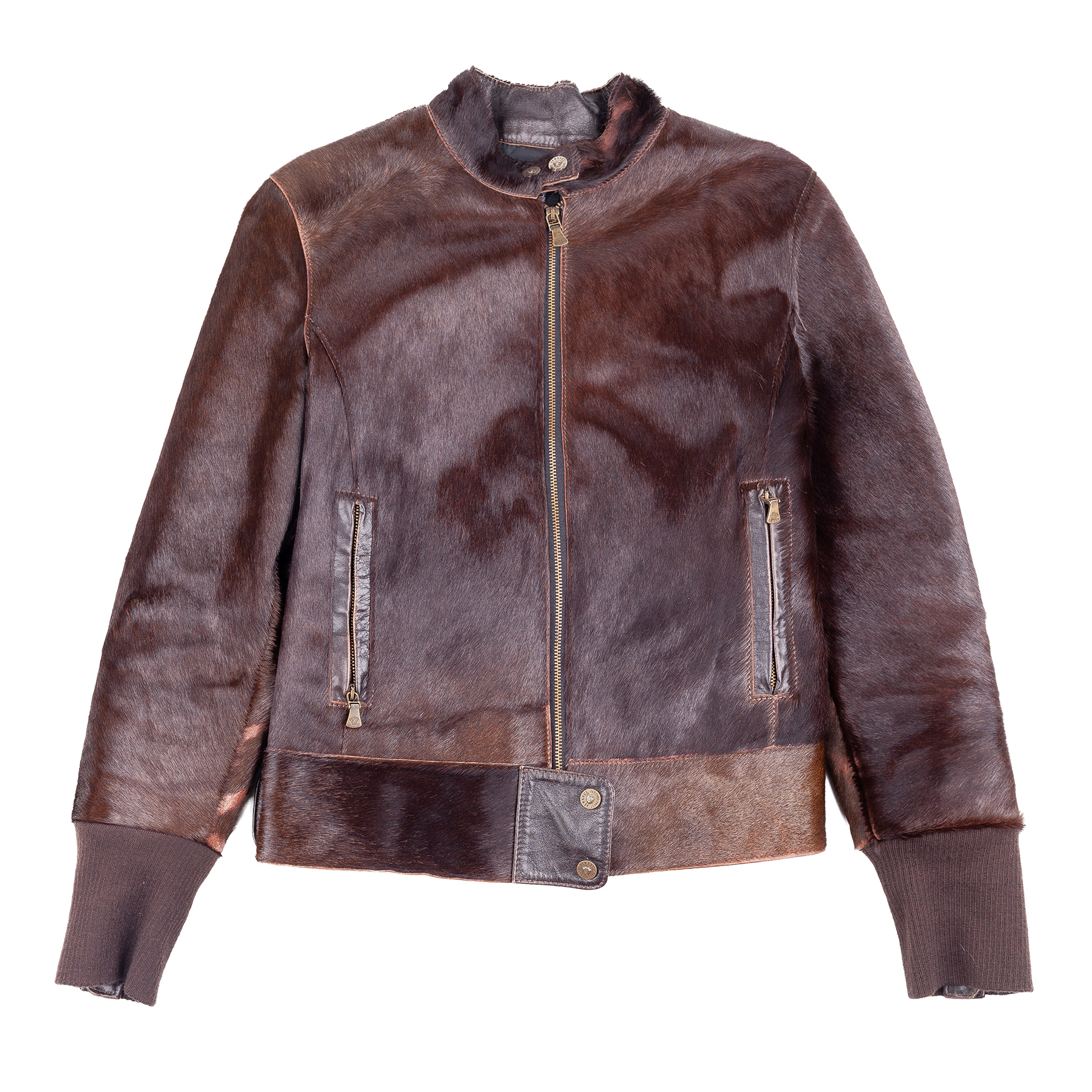 Versace Dark Brown Pony Hair Lace-Back Bomber Jacket