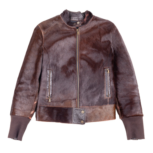 Versace Dark Brown Pony Hair Lace-Back Bomber Jacket