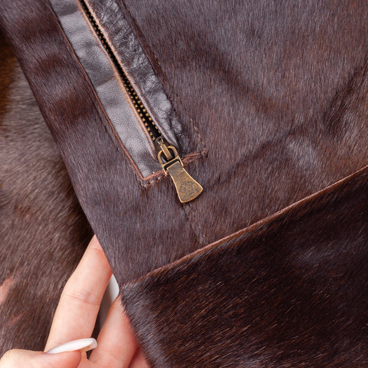 Versace Dark Brown Pony Hair Lace-Back Bomber Jacket