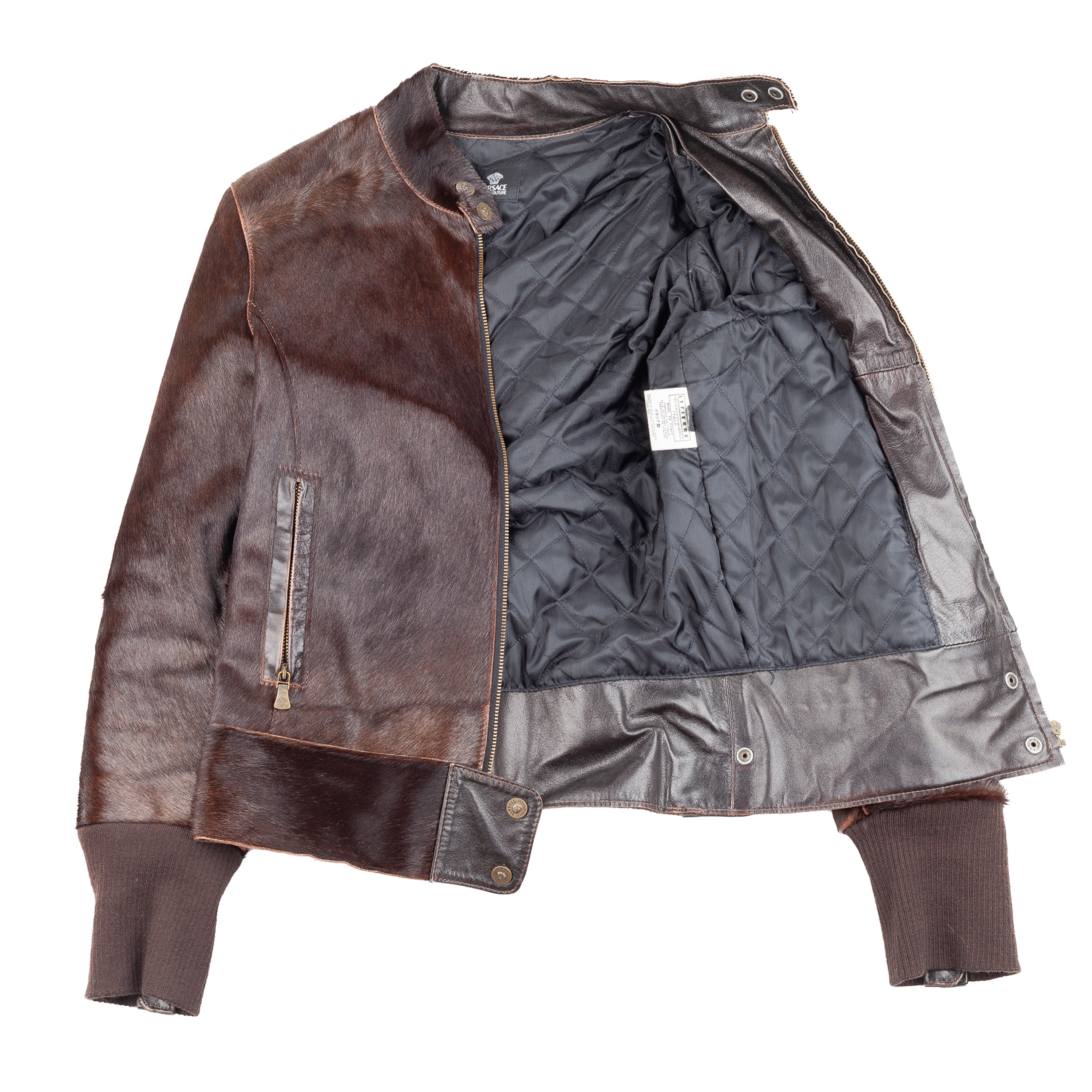 Versace Dark Brown Pony Hair Lace-Back Bomber Jacket