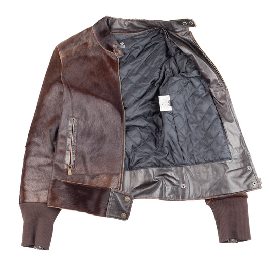 Versace Dark Brown Pony Hair Lace-Back Bomber Jacket