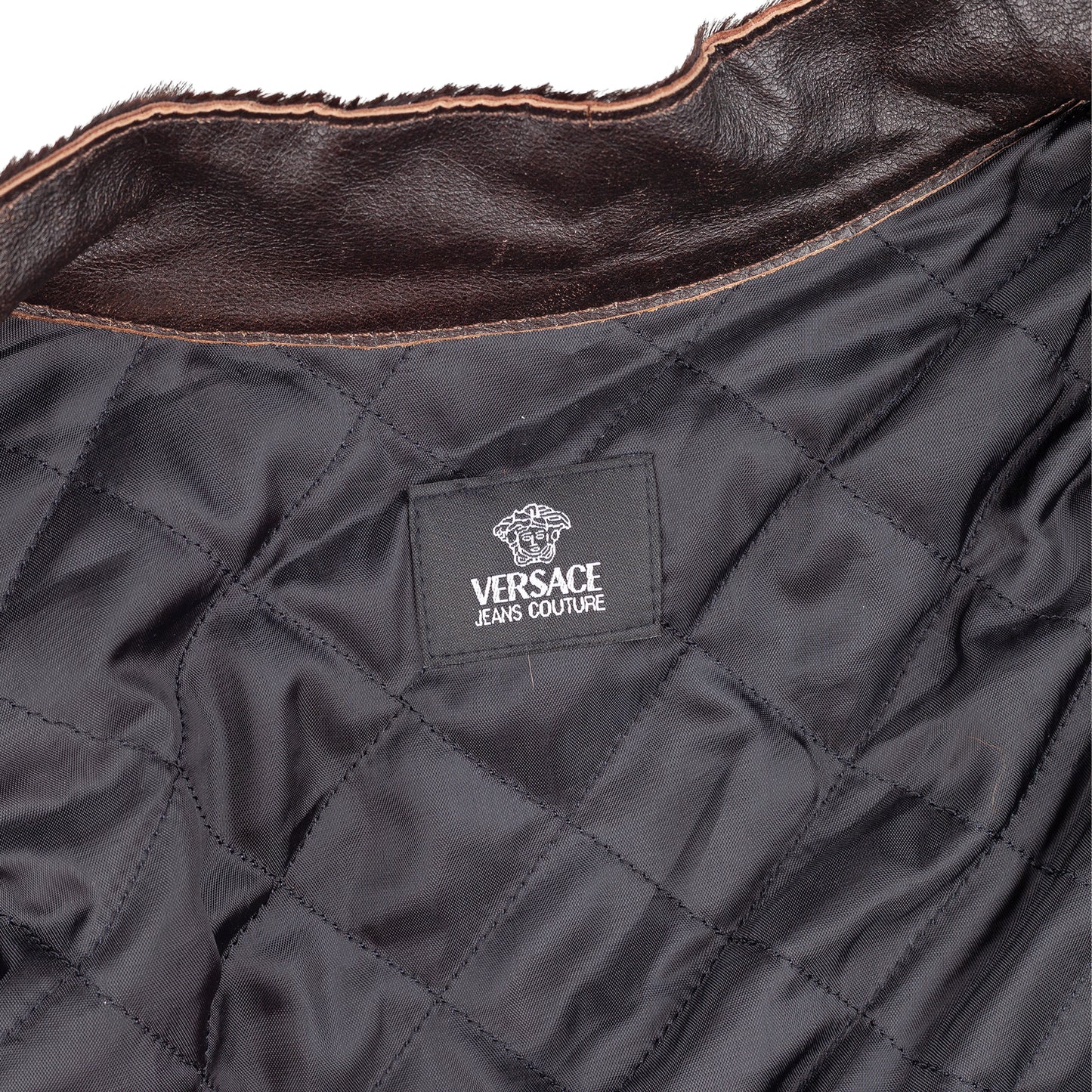 Versace Dark Brown Pony Hair Lace-Back Bomber Jacket
