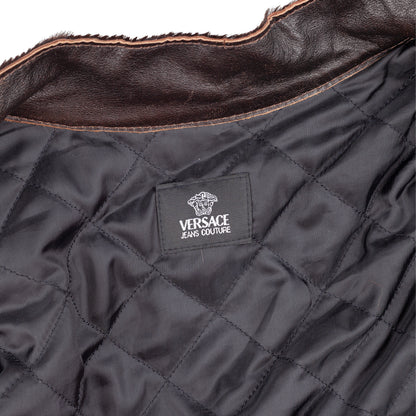Versace Dark Brown Pony Hair Lace-Back Bomber Jacket