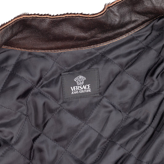 Versace Dark Brown Pony Hair Lace-Back Bomber Jacket