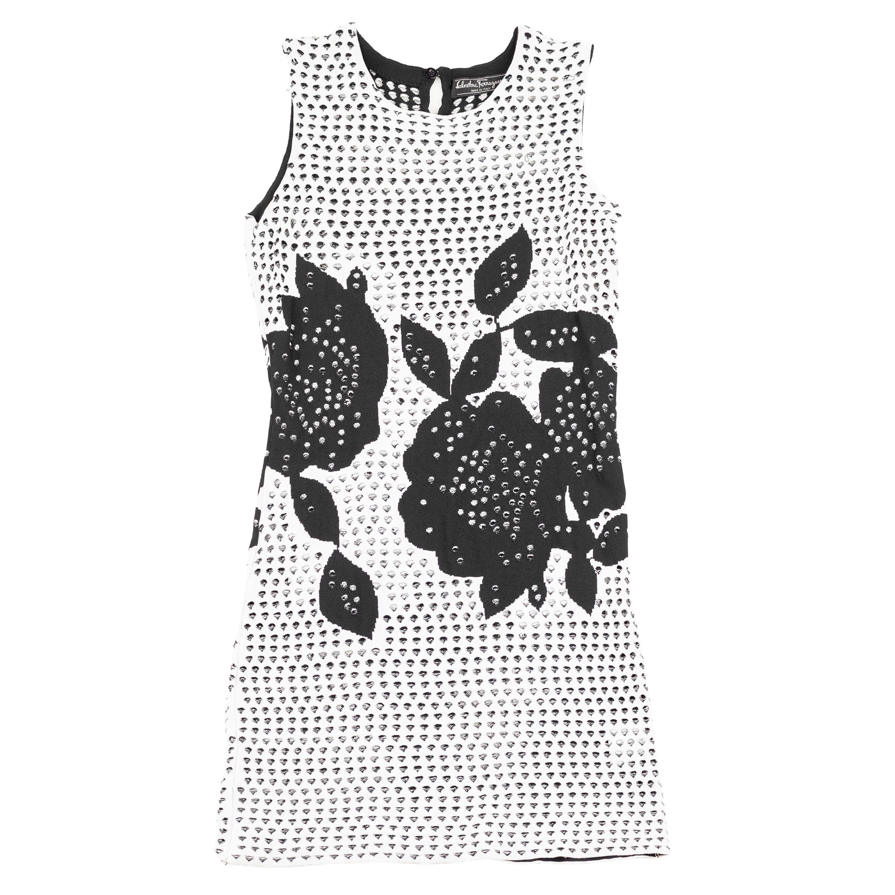 Salvatore Ferragamo Black & White Holes Mini Dress
