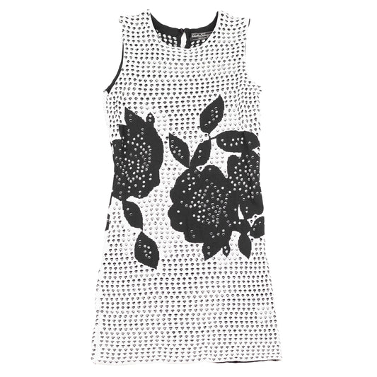 Salvatore Ferragamo Black & White Holes Mini Dress