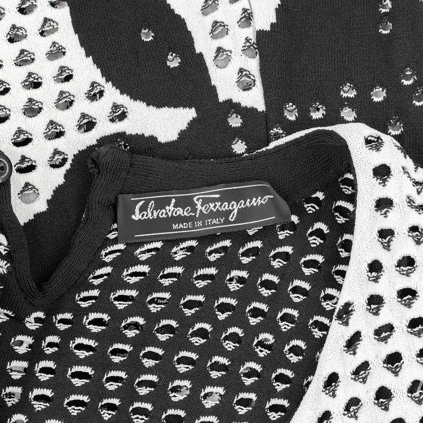 Salvatore Ferragamo Black & White Holes Mini Dress