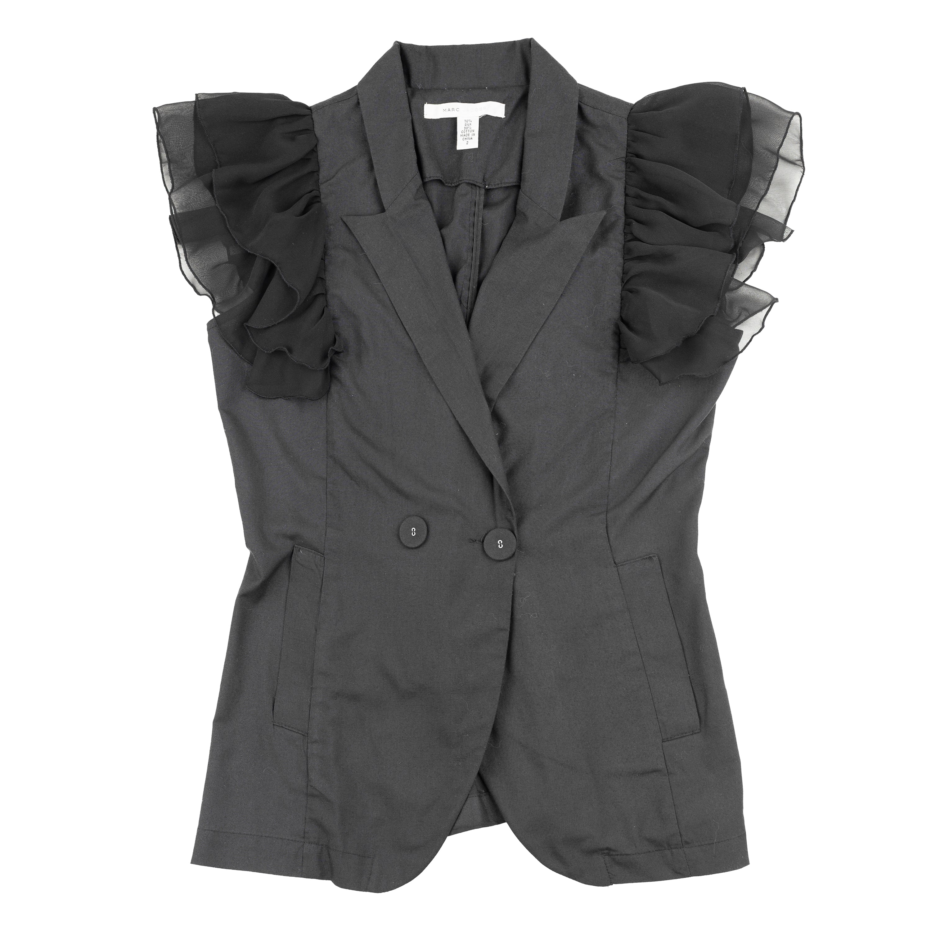 Marc Jacobs Black Ruffled Sleeves Vest Top