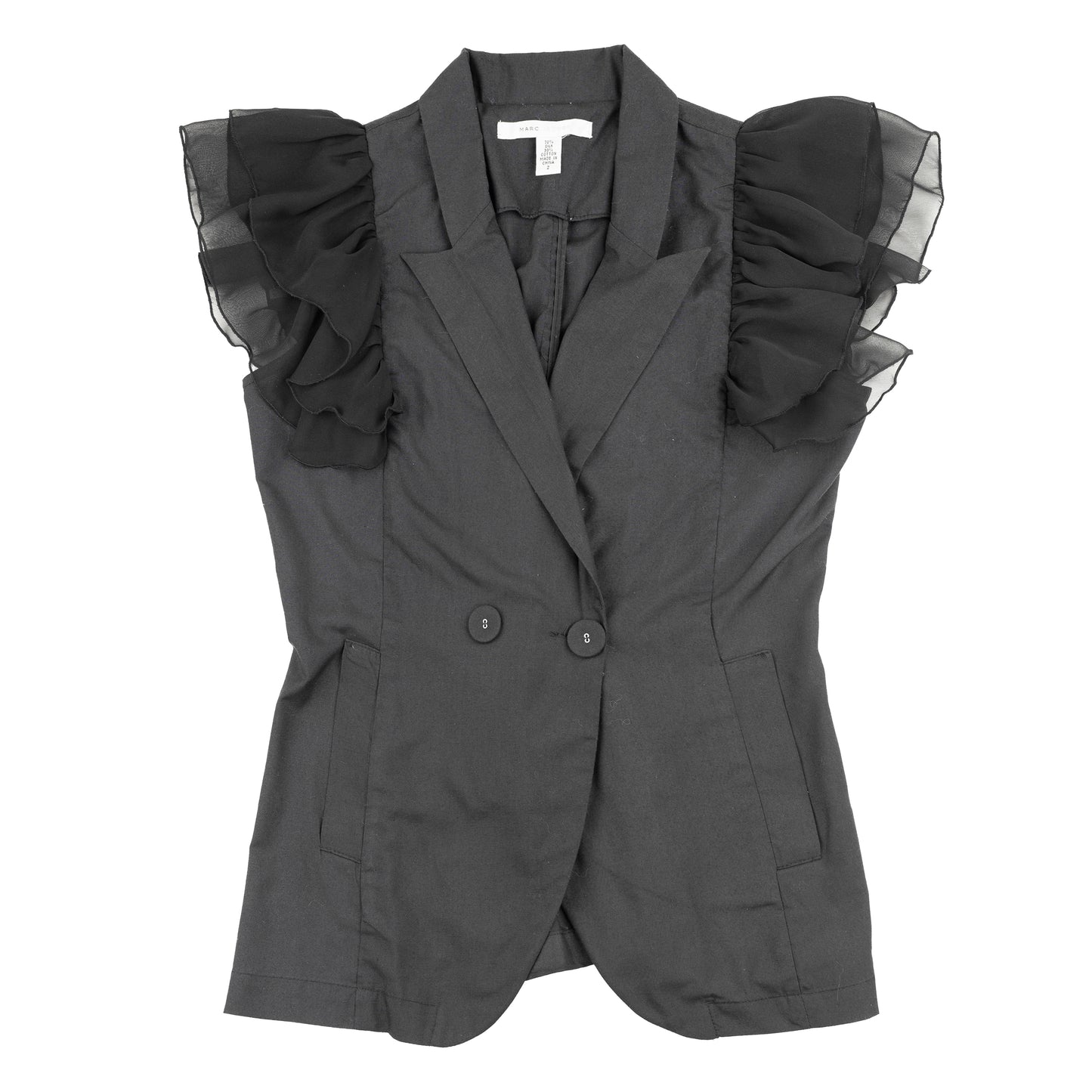 Marc Jacobs Black Ruffled Sleeves Vest Top