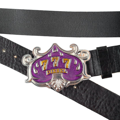 Diesel Vintage "777" Purple Glitter Buckle Black Leather Belt