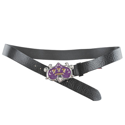 Diesel Vintage "777" Purple Glitter Buckle Black Leather Belt