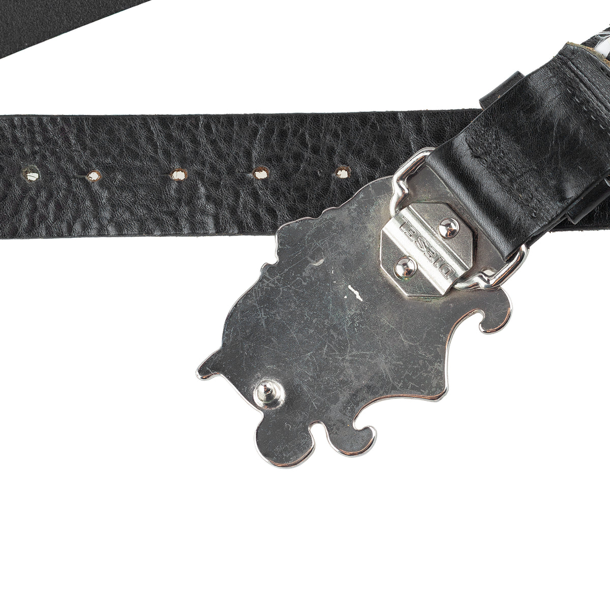 Diesel Vintage "777" Purple Glitter Buckle Black Leather Belt
