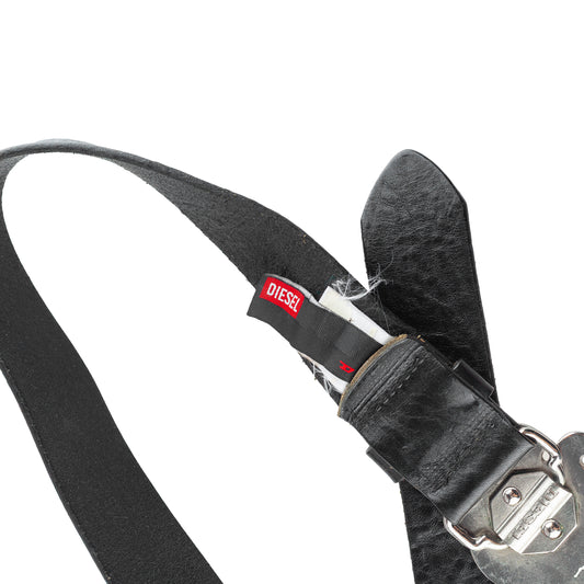 Diesel Vintage "777" Purple Glitter Buckle Black Leather Belt