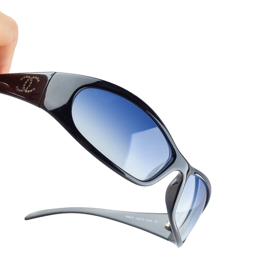 Chanel 6004-B Black Wrap Rhinestone Sunglasses