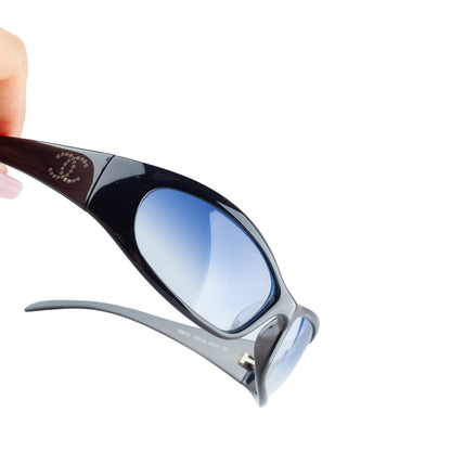Chanel 6004-B Black Wrap Rhinestone Sunglasses