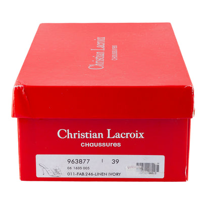 Christian Lacroix Vintage Multicolor Printed Bow Mule Heels