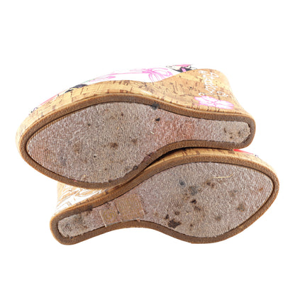 Ed Hardy Tattoo Print Cork Peep-Toe Wedge Pumps