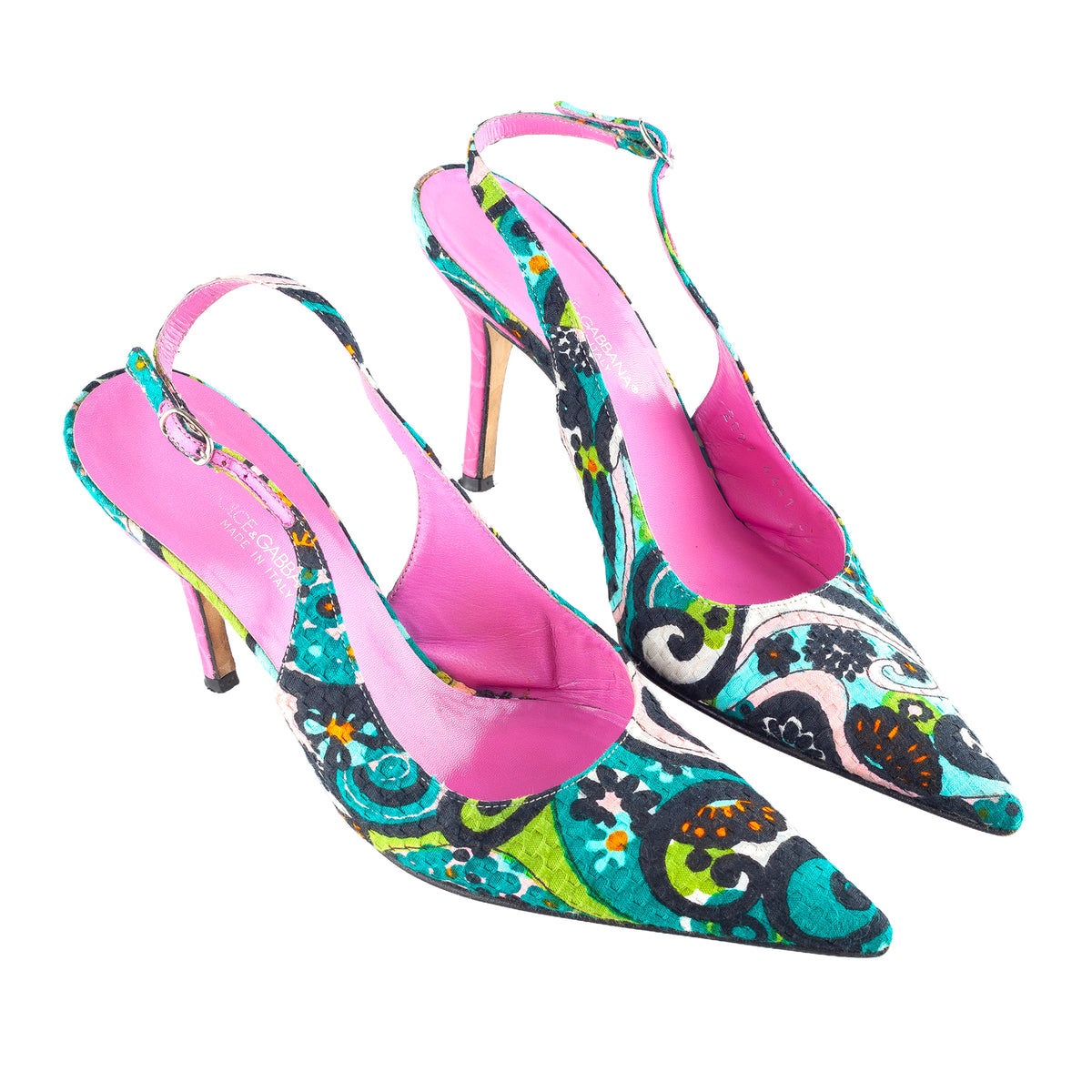 Dolce & Gabbana Floral Print Pointed-Toe Slingback Heels