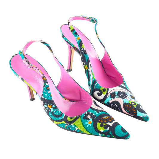 Dolce & Gabbana Floral Print Pointed-Toe Slingback Heels