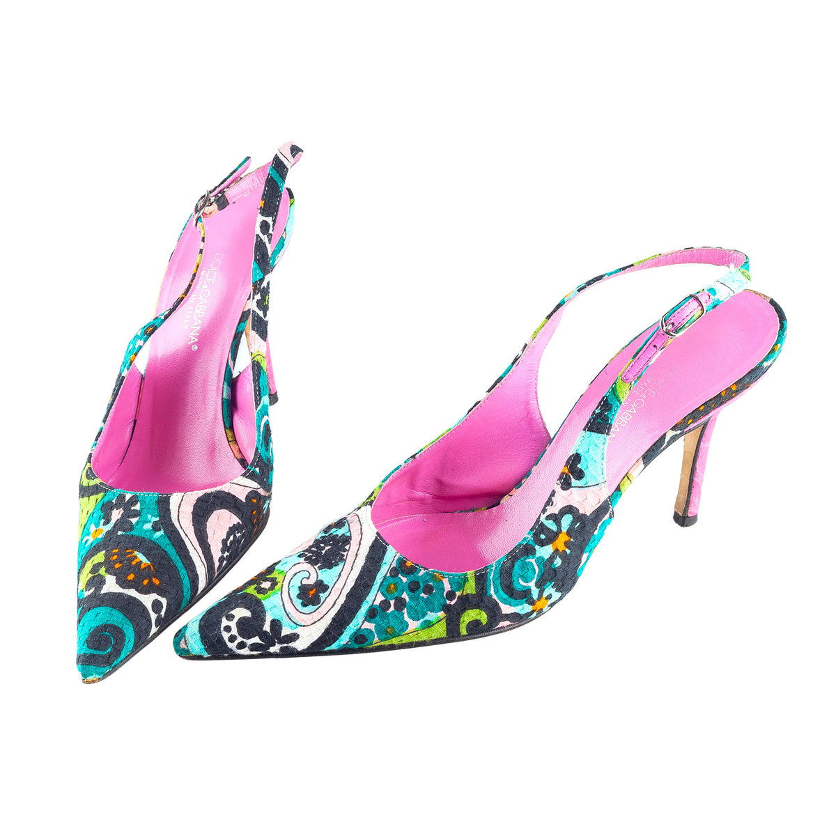 Dolce & Gabbana Floral Print Pointed-Toe Slingback Heels