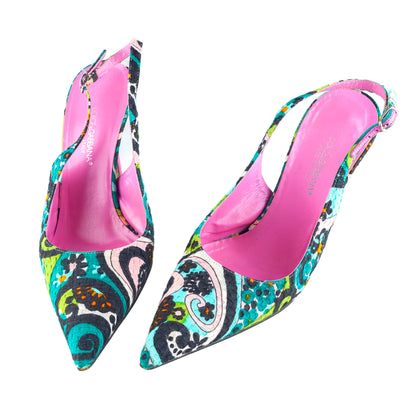 Dolce & Gabbana Floral Print Pointed-Toe Slingback Heels