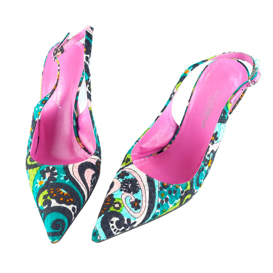Dolce & Gabbana Floral Print Pointed-Toe Slingback Heels