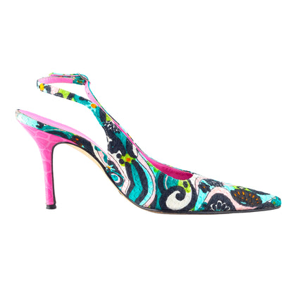 Dolce & Gabbana Floral Print Pointed-Toe Slingback Heels