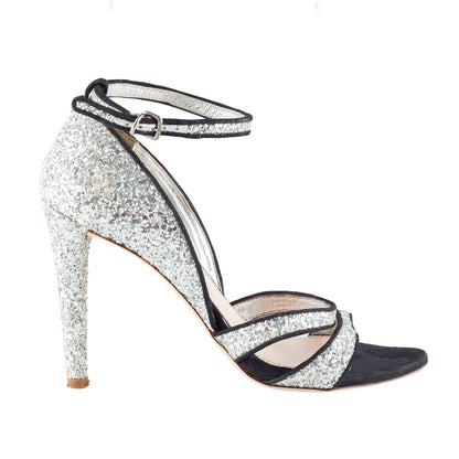 Miu Miu Silver Glitter Strappy High Heel Sandals