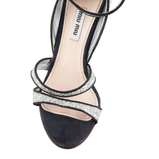 Miu Miu Silver Glitter Strappy High Heel Sandals