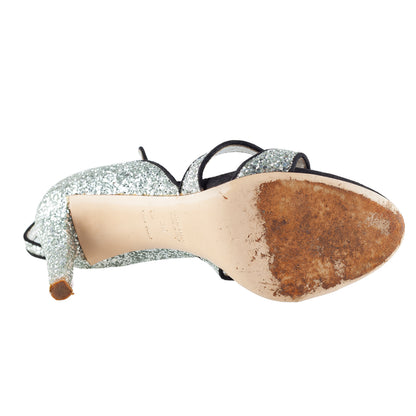 Miu Miu Silver Glitter Strappy High Heel Sandals